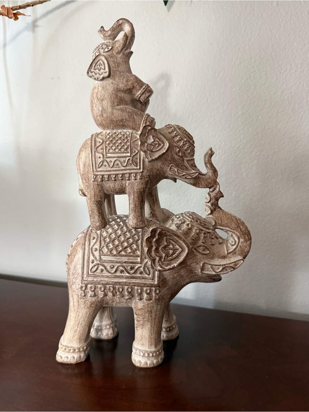 Decorative Stacked Elephant Statue - Neutral Beige